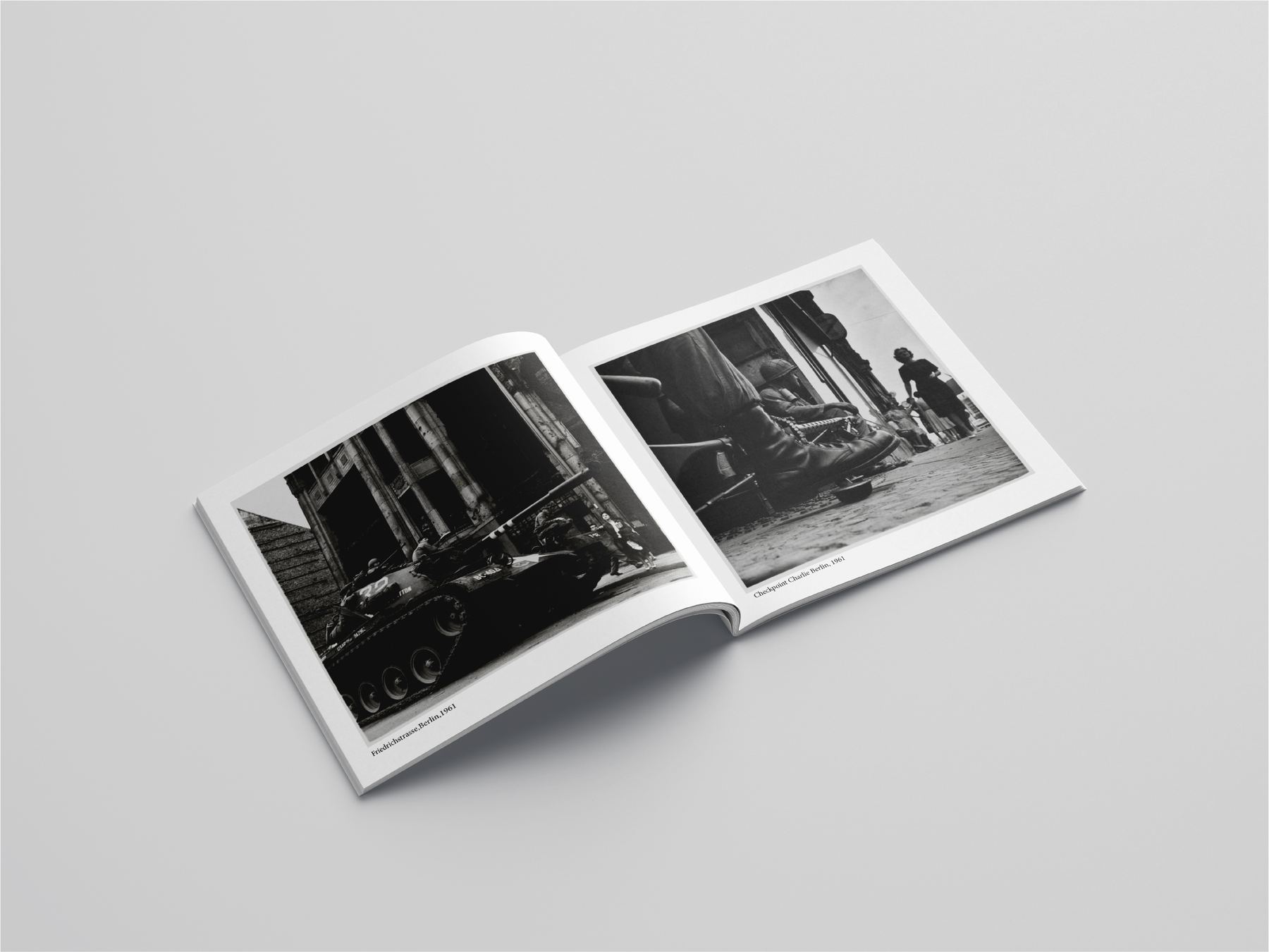 Two documentary photographs facing each other across the spread
