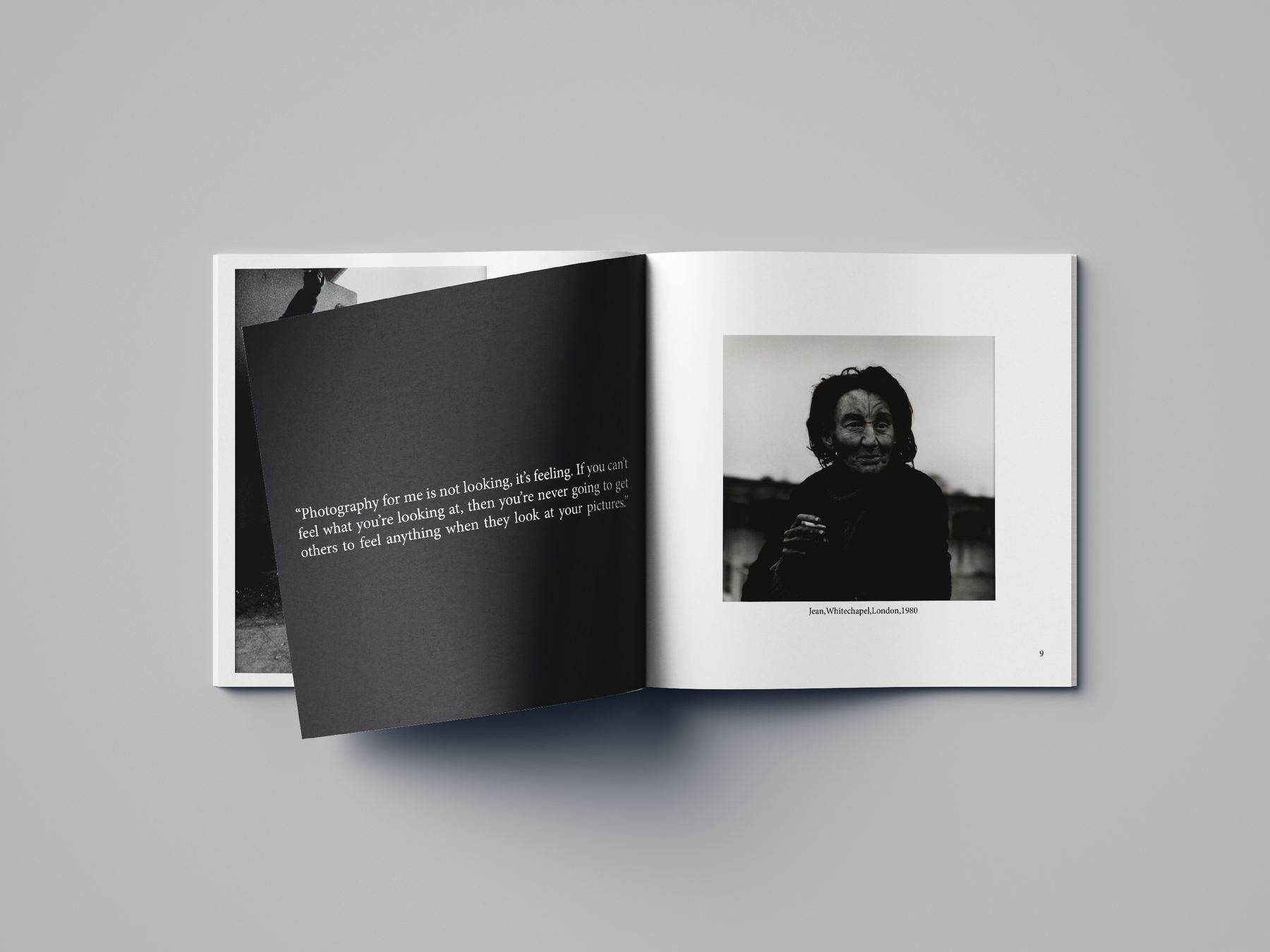 Black chapter spread with a portrait plate and a short text block