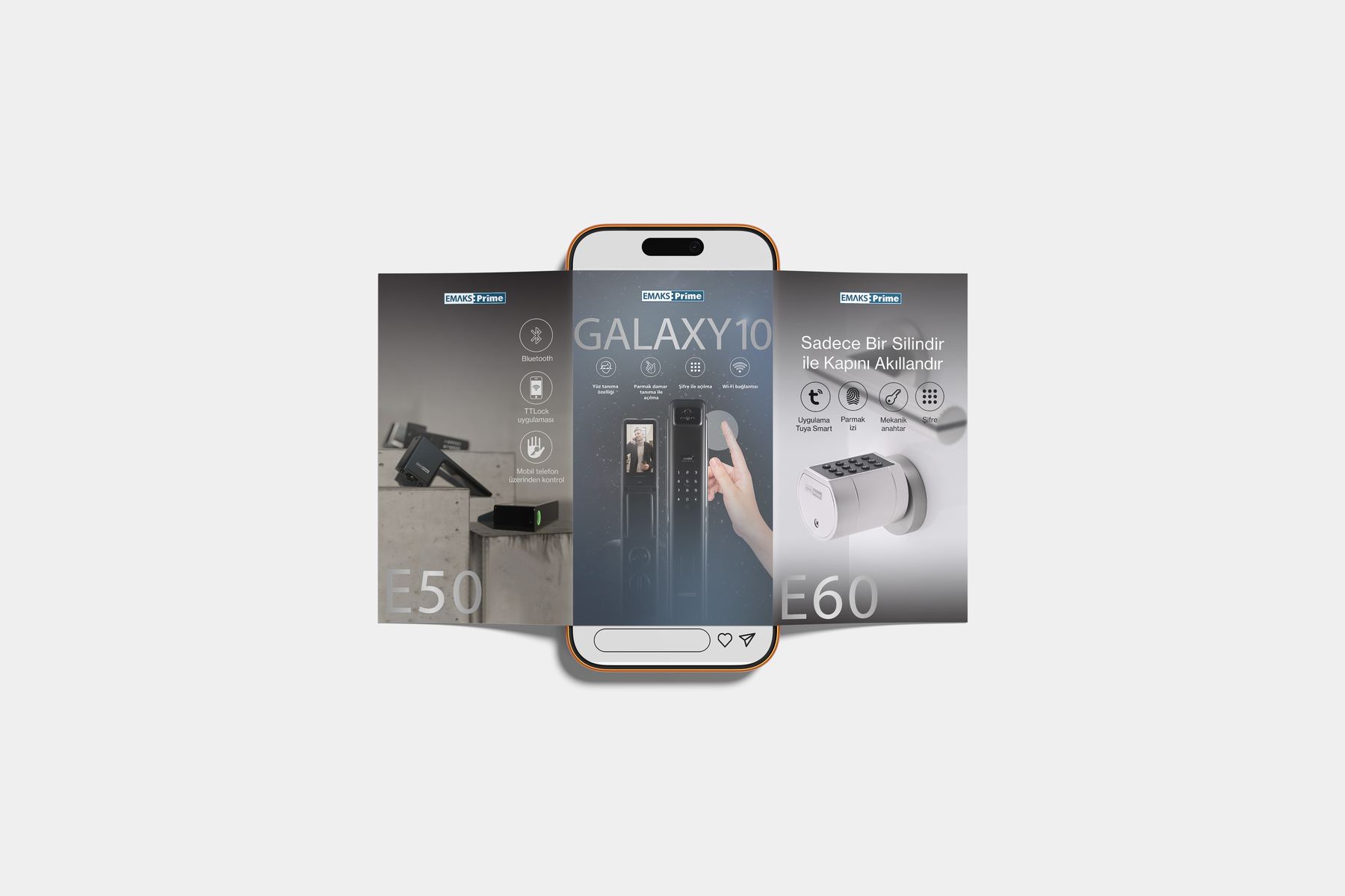 Story-format social post on a phone comparing two smart lock models side by side