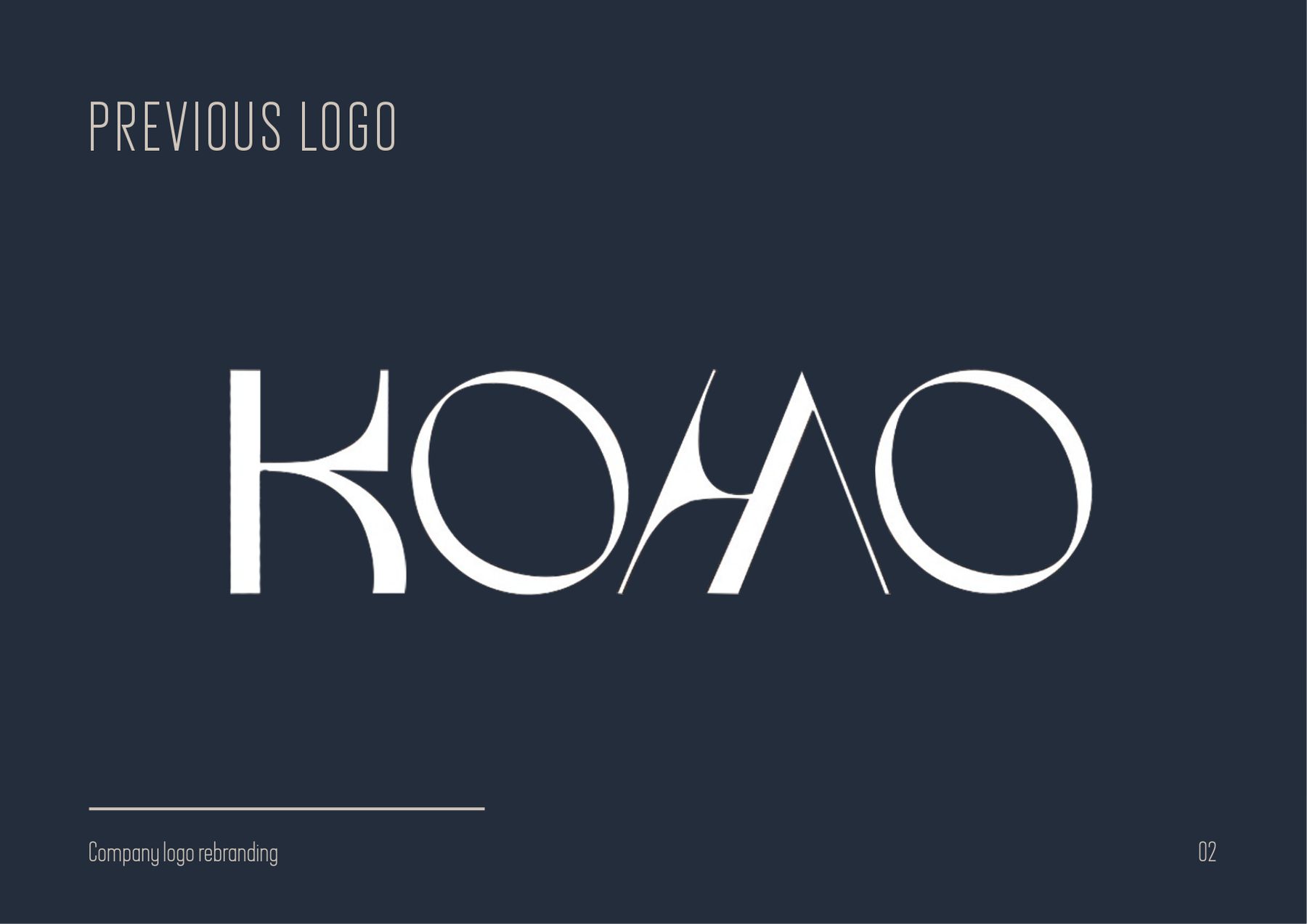 The previous KOMO logotype on a dark navy page