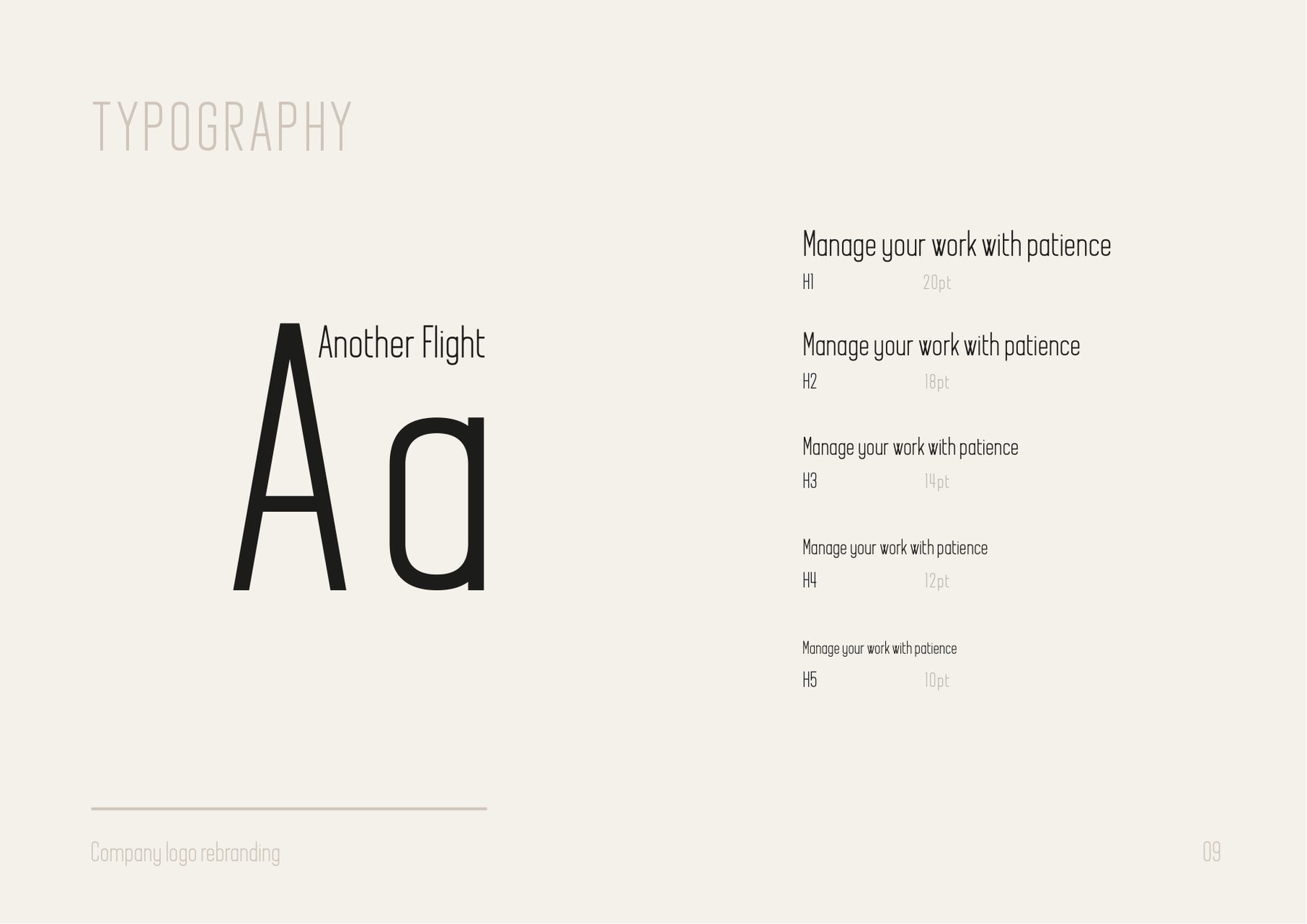 Typography page showing the display face and a five-step heading scale
