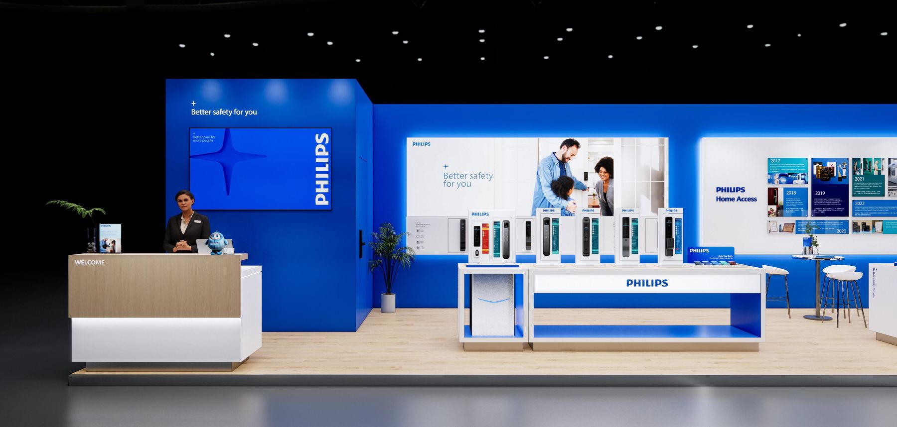 Front elevation of the stand with the reception counter